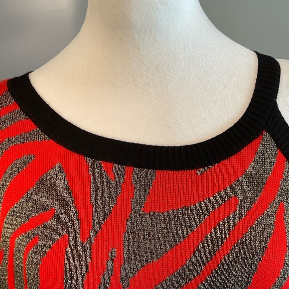 Willow Drive Red Black Silver Lg Holiday Sweater with an Asymmetrical Neckline - Picture 8 of 16